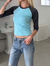 Retro contrast raglan t-shirts(2color)