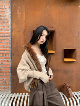Batwing Fur No Collar Knit Cardigan