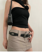 American Retro Silver Leather Belt
