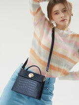 LAZEL MINI CROC shoulder leather bag / Wani Navy