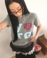ブツヴィンテージハートチェックパッチショートスリーブTシャツ