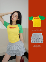Lemonade Unbalanced Off-Shoulder Short-Sleeved T-Shirt