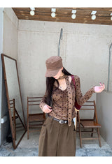 cotton wool scarf dot brown long-sleeve t-shirt