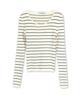 ROUND NECK STRIPED RIBBED KNIT_IVORY