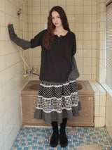 Cottage mixed pattern skirt / black