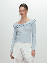 FRILL OFF SHOULDER T-SHIRT / SKYBLUE