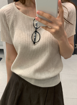 Rear Cool Linen Ribbed Short Sleeve Knit / 4 colors