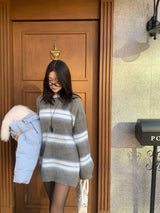 Hazy Hairy Stripe Loose Rose-Fit Knit