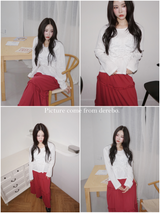 Beagle accentuated shirring frill long-sleeved shirt