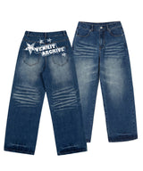 BACK HAND PRINTING WIDE DENIM PANTS