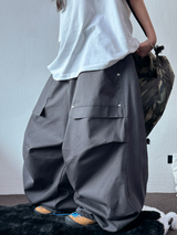 FRONT TWO RIVET POCKET BALLOON PARACHUTE COTTON BIG PANTS 💚🩶🖤🤎 - 4 COLORS