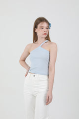 Unbalance Halter Neck Slit Sleeveless Sky Blue