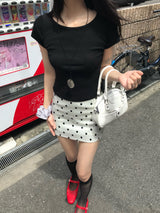 フレンチ グロウ ドット サテン ミニ スカート