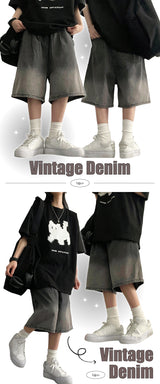 Looktel Pintuck Gradient Bermuda Black Denim Pants