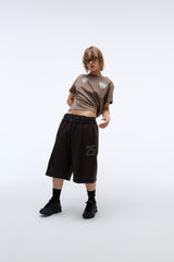 EEERRR Heart lace artwork semi-crop T-shirt (Mocha)
