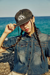(W) A WESTERN CROPPED DENIM SHIRT