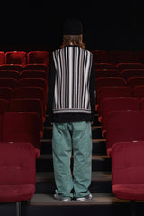 STRIPE ZIP KNIT VEST / BLACK