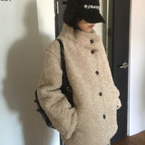 Hafe Wool Suede Button Half Coat Fur Jacket