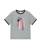 フラッグアップリケリンガーTシャツ