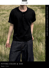 Near Henley Neck Cropped Knit Short Sleeve