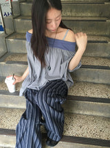 カヒニオフショルダータイシャーリング半袖Tシャツ
