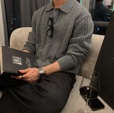 All-Day Cable Pattern Two-Button Collar Knit