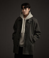 BALMACAAN HERRINGBONE WOOL CASHMERE HALF COAT BLACK