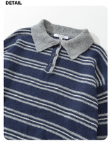 wool knit polo collar stripe knitwear