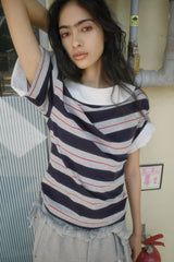 26SS★ OFF-SHOULDER SHIRT LAYERED UNBALANCED T-SHIRT