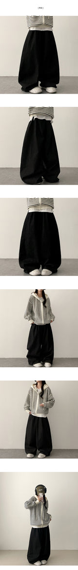 Itku Nonfade Side Slit Line Banding Denim Wide Pants