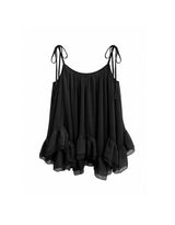 Hazel Sheer Ribbon Strap Frill Sleeveless Black