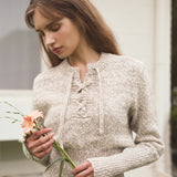 CORSET DETAIL CROP KNIT - OATMEAL GREY