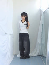 Lace V-Shirring Dot Top