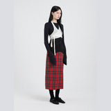 Checked long skirt (Red)