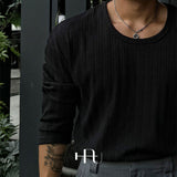 [HFORUS MADE]Forus Knitted pleats U - kneck long sleeves IN BLACK