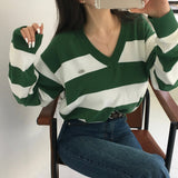[MADE] striped deep V-neck knit