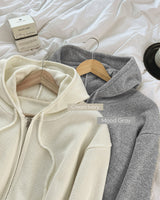 Hooded knit zip-up
