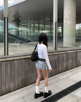 Micro low denim skirt
