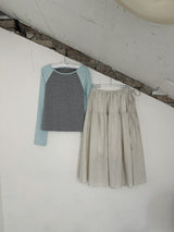 side string long skirt (mint stripe) (washed cotton)