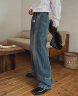 Side pin tuck balloon wide denim