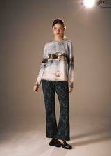 Scanned Lace Boots-Cut Pants / Navy