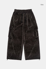 Soft corduroy wide cargo banding pants