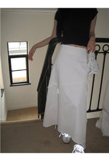 Work White Ribbon Long Skirt