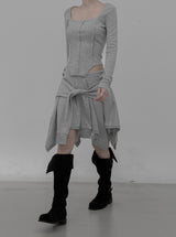 Knotted Unbalanced Sweat Midi Skirt