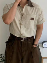 Linen-work short-sleeved shirt