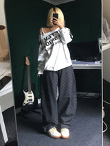 halter off-shoulder T-shirtoff-shoulder lettering sweatshirt