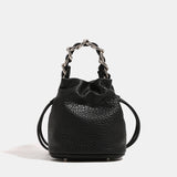 Silver woven chain bucket shoulder crossbody bag