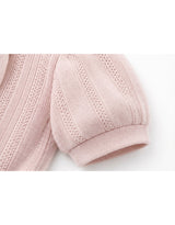 デイジースカラップカラーコントラストショートスリーブニットカーディガン Pink