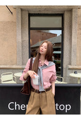 high-end pink loose fit long-sleeve shirt