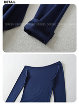アンバランスドショルダーサイドフリルロングスリーブTシャツ